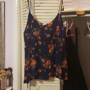 Navy Floral Peplum Tank Top